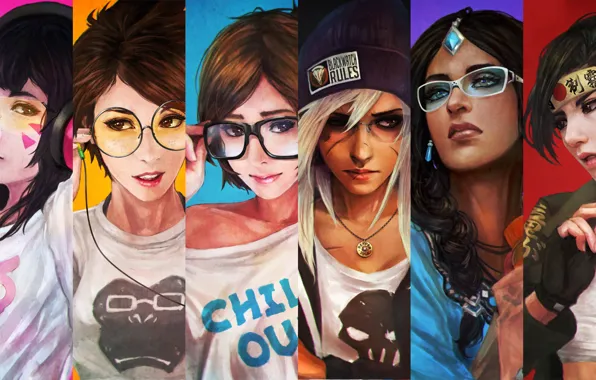 Art, Girls, Reaper, Hanzo, Mei, Overwatch, Tracer, Casual