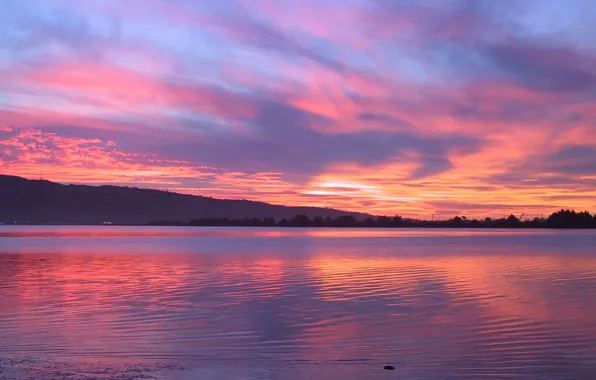 Picture sunset, lake, shore, the atmosphere, crimson sky