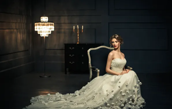 Light, lamp, candles, makeup, dress, hairstyle, brown hair, twilight