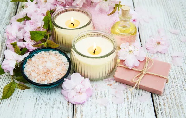 Oil, branch, candles, Sakura, soap, Spa, Olena Rudo