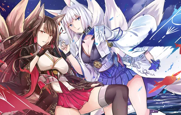 Girls, anime, art, kaga, akagi, azur lane