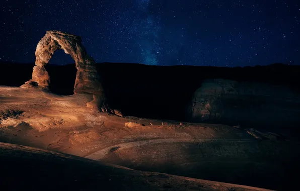 The sky, stars, night, rock, arch, Utah, USA, the milky way