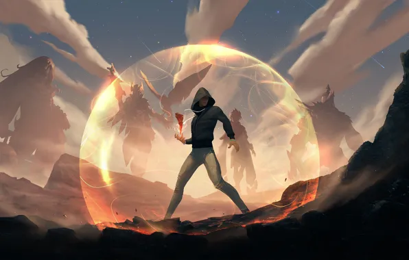 Magic, guy, sphere, barrier