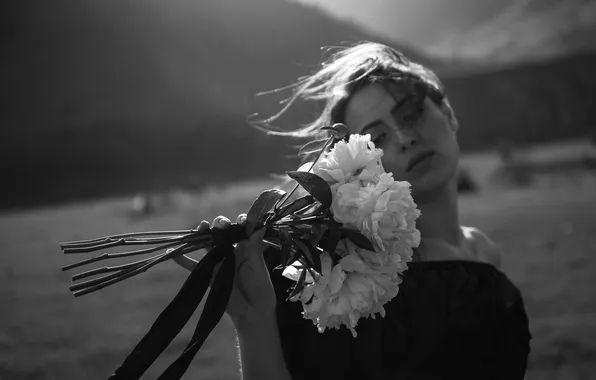 Mountains, nature, black and white, bouquet, monochrome, Alina, Batraz Tabuev