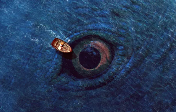 Picture waves, fantasy, sea, hat, man, eye, digital art, artwork