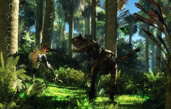 Picture jungle, dinosaurs, dispute, cretaceous age, disagreement