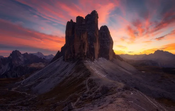 Picture sunset, rock, canyon, sunset, canyon, the Dolomites