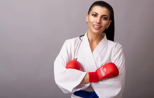 Picture girl, gloves, kimono, athlete, karate