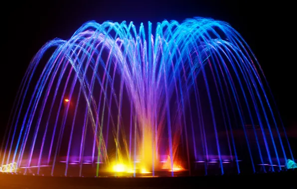 Night, The city, backlight, fountain