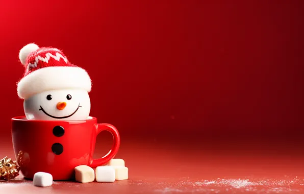Toy, Christmas, mug, Cup, New year, snowman, drink, red