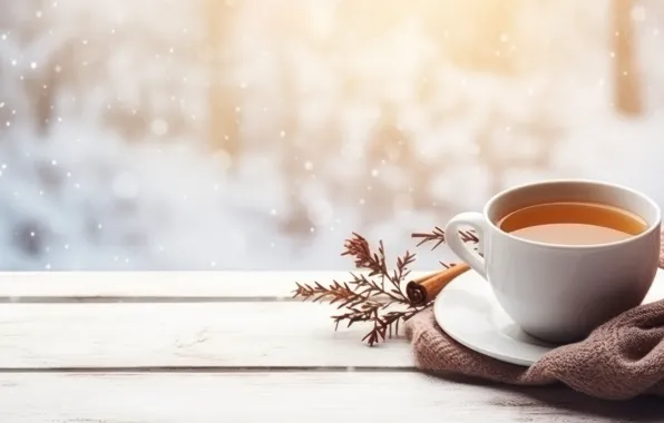 Winter, glass, balls, snow, comfort, window, Christmas, mug