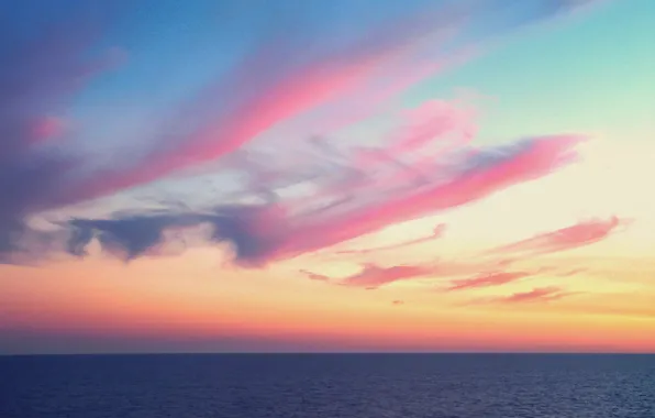 Twilight, seascape, dusk, horizon, pink clouds