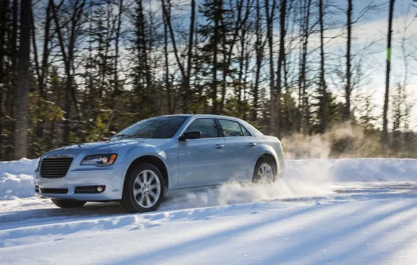 Winter, snow, nature, sedan, Chrysler 300