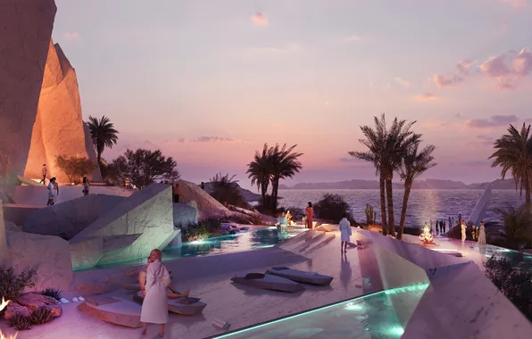 Sea, sunset, neom, saudi arabia, waterpool, xaynor, ultimate members club