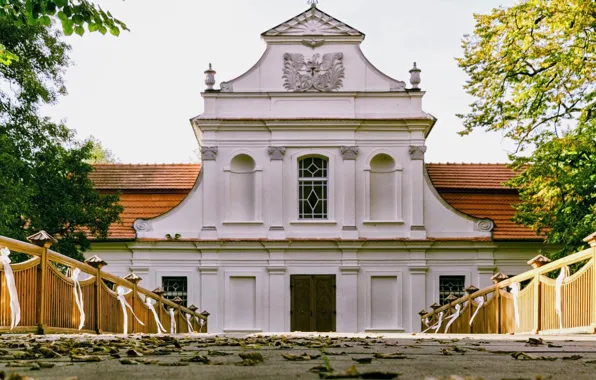 Leaves, trees, the fence, Poland, track, Church, ribbons, Zwierzyniec