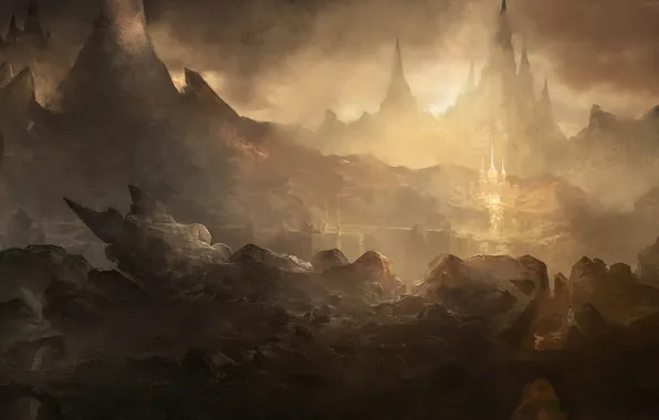 Mountains, the city, castle, rocks, art, gorge