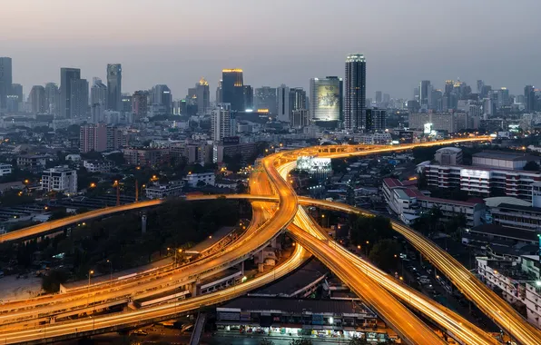 Picture city, night, highway, ligths