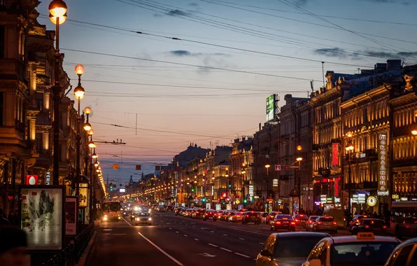 Picture The evening, Lights, Peter, Movement, Saint Petersburg, Machine, Russia, SPb