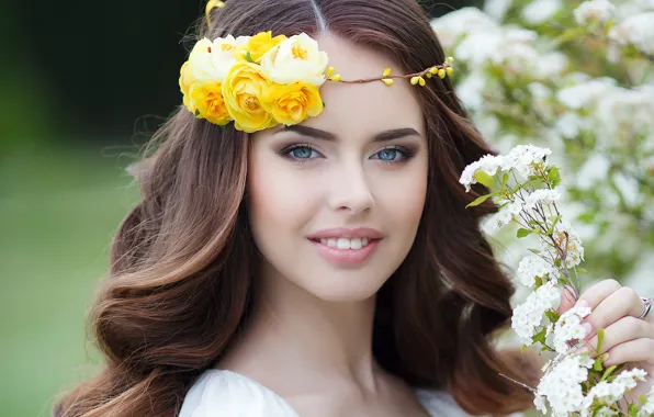 Picture look, girl, flowers, face, sweetheart, hair, beautiful