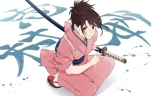 Picture girl, sword, weapon, anime, katana, samurai, artwork, Gintama