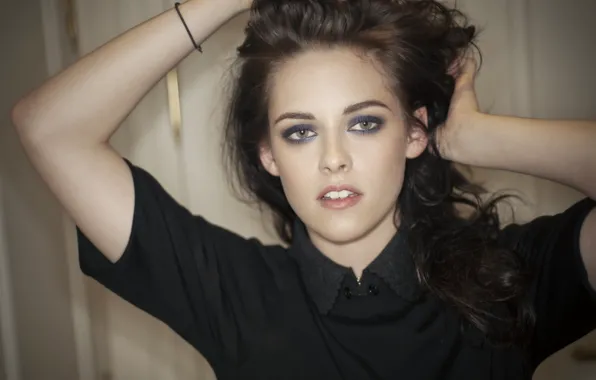 Pose, makeup, actress, brunette, hairstyle, blouse, Kristen Stewart, Kristen Stewart