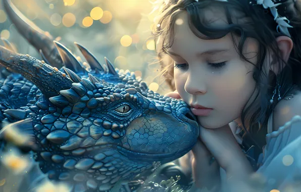 Face, pose, dragon, fantasy, girl, Princess, AI art, neural network
