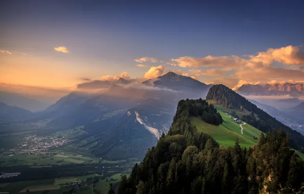 The sky, clouds, mountains, Switzerland, Graubünden, Valzeina