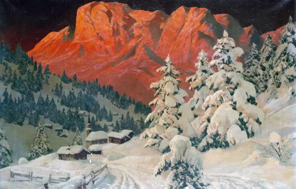 Home, Mountains, Night, Snow, Picture, Alois Arnegger, Ate, Berchtesgaden