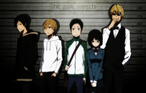 Anime, the series, characters, Durarara!!, Masaomi Kedar, Shizuo Heiwajima, Mikado Ryugamine, Izaya Orihara