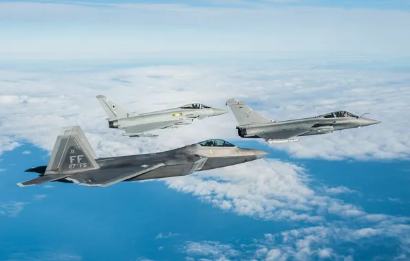 The sky, flight, fighters, F-22 Raptor, FGR4