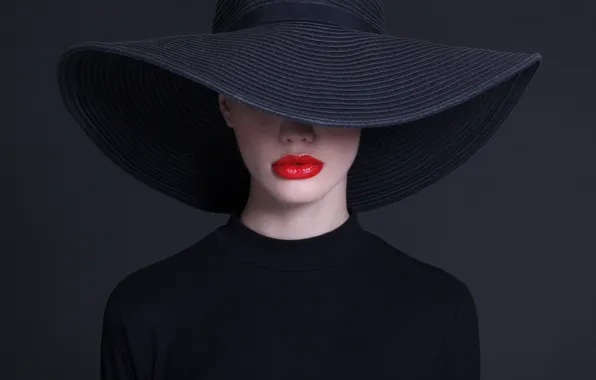 Picture fashion, hat, Lips painted, haute couture