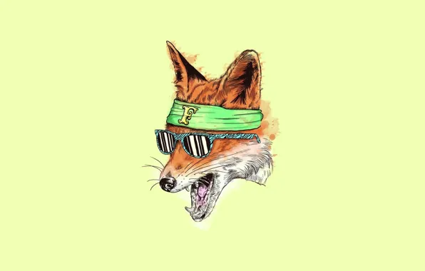 Minimalism, art, glasses, Fox, fox, yellow, art