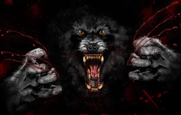 Blood, teeth, mouth, fangs, Werewolf, thing, creepy