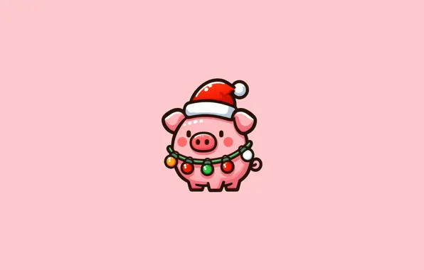 Holiday, Christmas, Christmas, pink background, holiday, pink background, pig with garlands, pig with lights