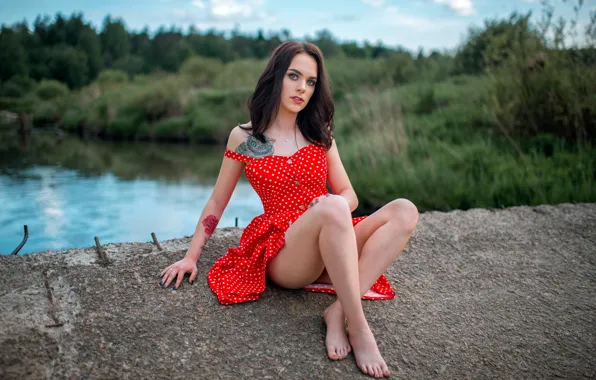 Look, trees, nature, sexy, pose, model, makeup, figure