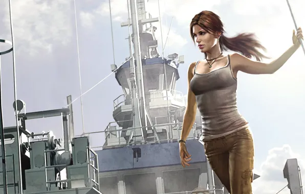 Ship, Tomb Raider, Lara Croft, lara croft, art, Tomb raider