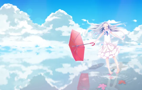 The sky, water, umbrella, anime, Anohana, Meyko Homma