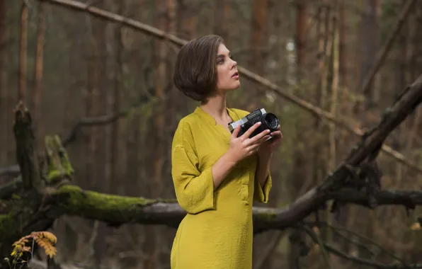 Wallpaper Brunette, Dress, Dakota A, Wearing, from-Met-Art, in Forest for mobile and desktop