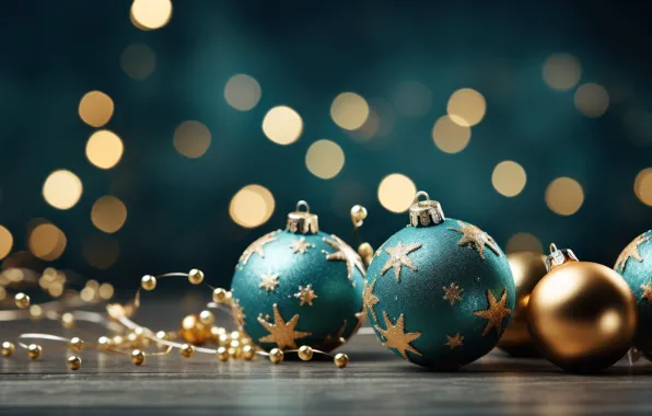 Balls, the dark background, balls, Christmas, New year, blue, gold, blue background