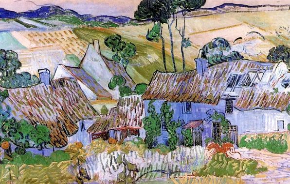 Province, Vincent van Gogh, Thatched Cottages, by a Hill