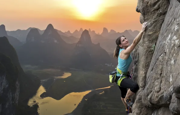 Picture woman, mountain, climbing