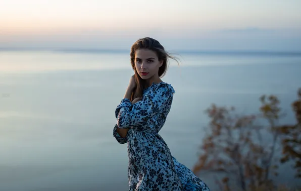 Look, water, girl, pose, dress, bokeh, Alexey Burtsev, Anita Sergeeva