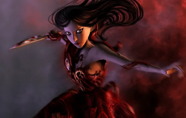 Knife, red dress, Alice, Madness Returns, american mcgee