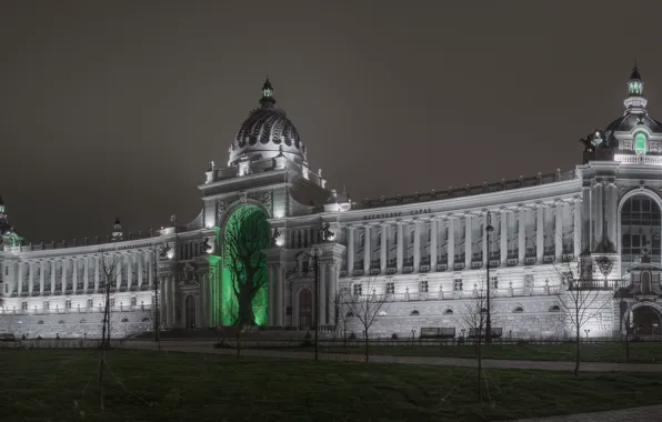 Lights, the building, tale, panorama, architecture, Kazan, Tatarstan, green tree