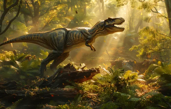 Grass, Trees, Forest, Predator, Dinosaur, Animal, Digital art, Tyrannosaurus