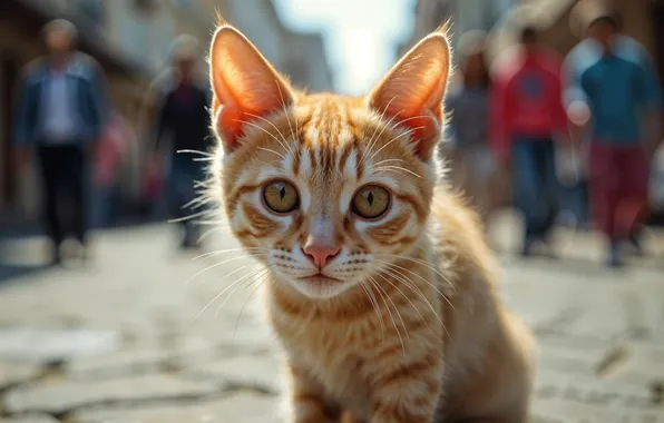 Cat, look, light, the city, pose, kitty, people, street