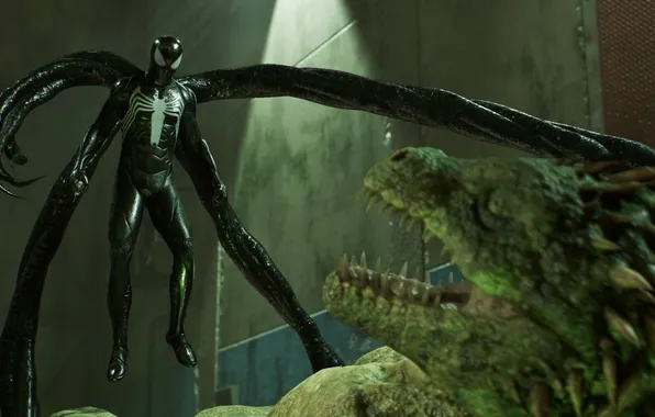 Picture black, fight, lizard, symbiote, Marvel Spider Man 2, dark suit