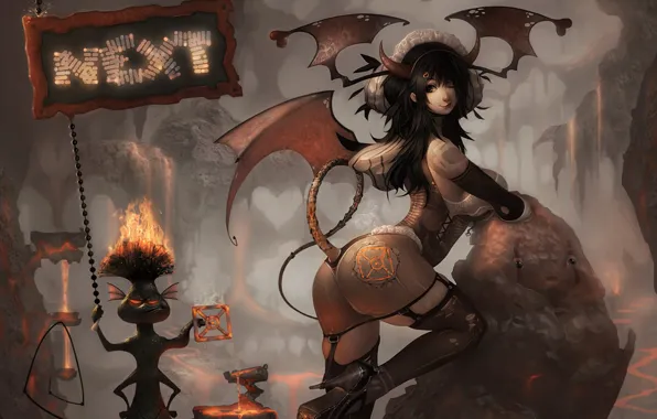 Fire, monster, the demon, lava, cave, Art, the mark