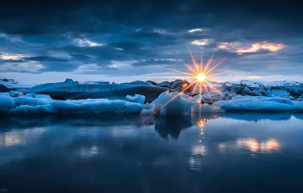 Ice, winter, sea, the sun, dawn, ajsbergi