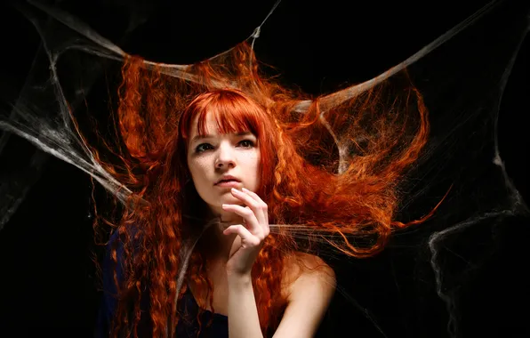 Look, girl, web, redhead, brown-eyed